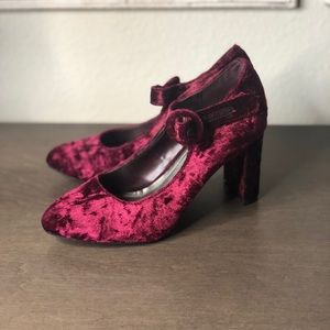 Red Crushed Velvet Mary Jane Heels